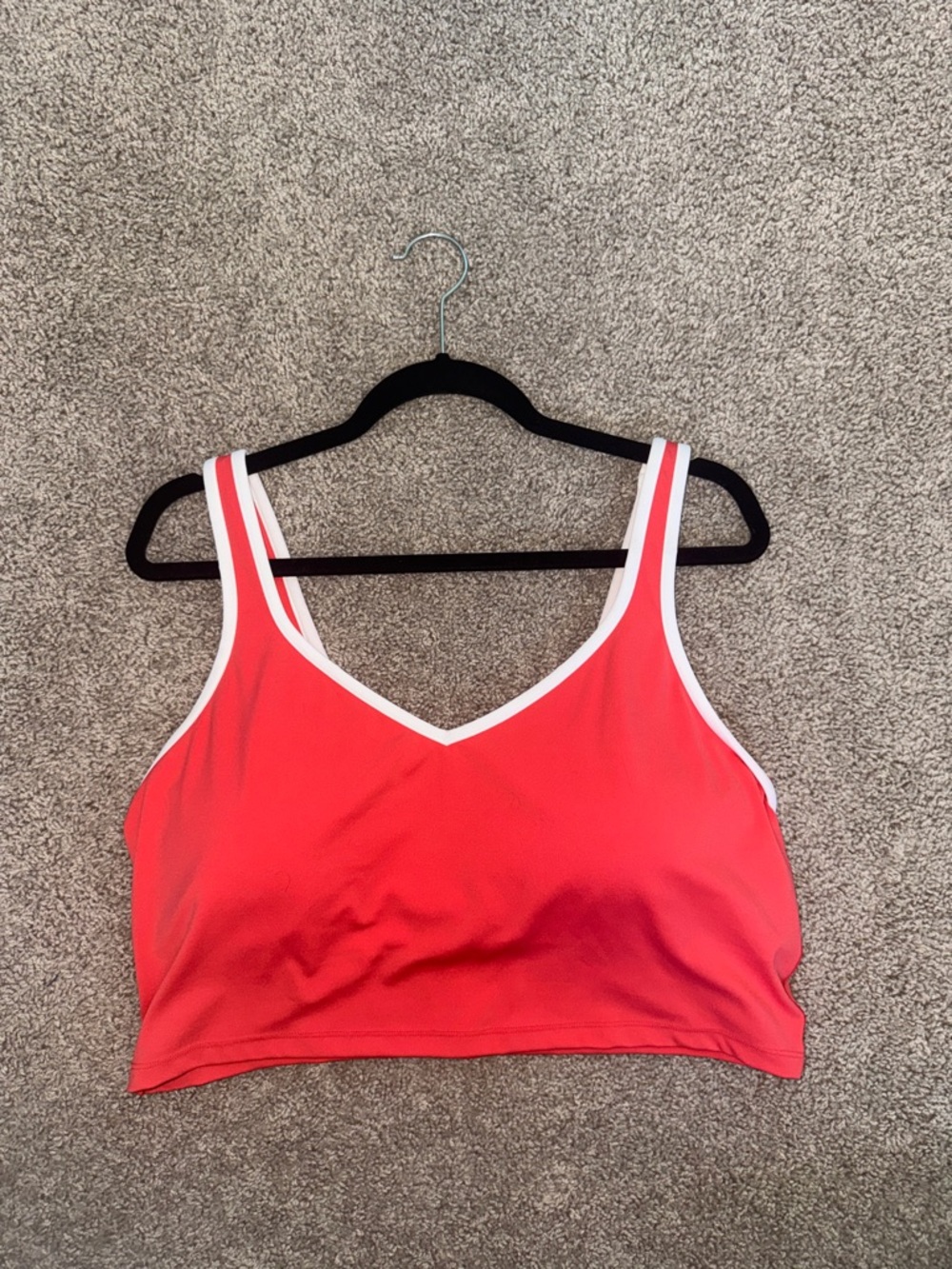 aerie Coral Red V-Neck Crop Bralette with White Trim